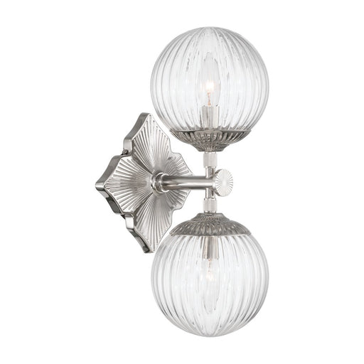 Crystorama Orly 2 Light 7.5" Sconce, Polished Nickel/Clear - ORY-1002-PN-CL