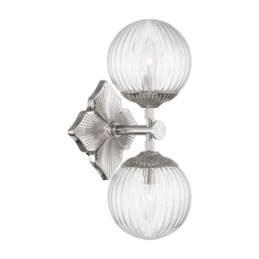 Crystorama Orly 2 Light 7.5" Sconce, Polished Nickel/Clear