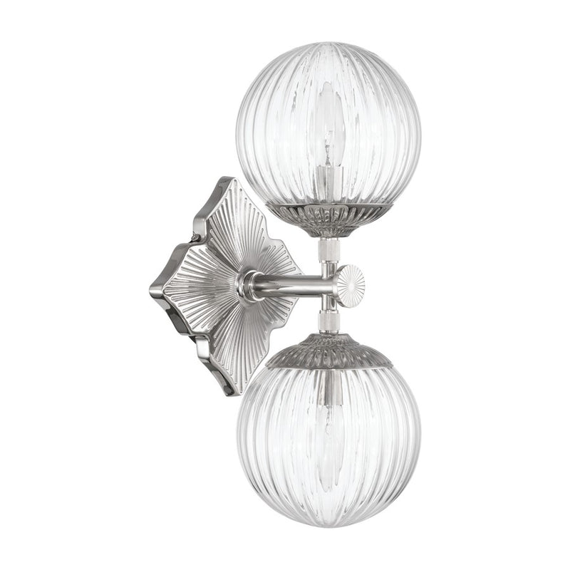 Crystorama Orly 2 Light 7.5" Sconce, Polished Nickel/Clear