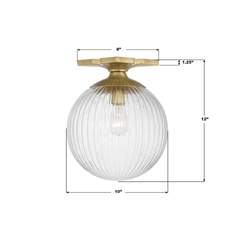 Crystorama Orly 1 Light 10" Semi Flush Mount, Aged Brass/Clear