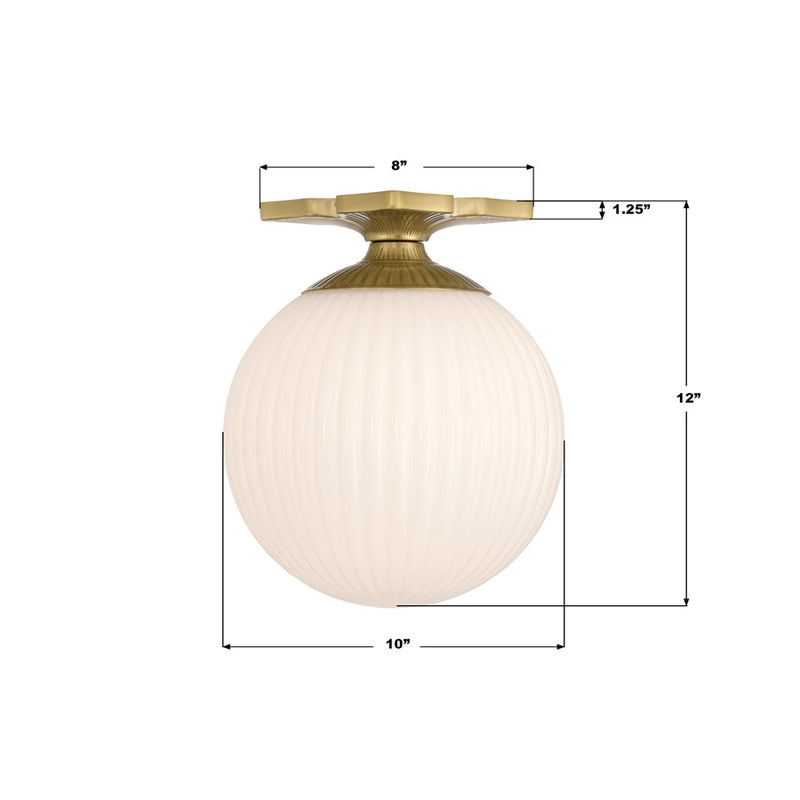 Crystorama Orly 1 Light 10" Semi Flush Mount, Aged Brass/White
