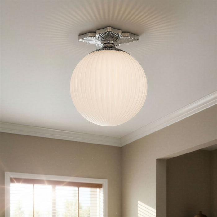 Crystorama Orly 1Lt 10" Semi Flush Mount, Polished Nickel/White