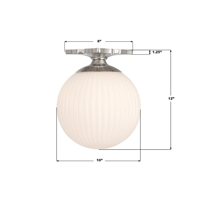 Crystorama Orly 1Lt 10" Semi Flush Mount, Polished Nickel/White
