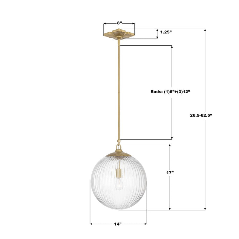 Crystorama Orly 1 Light 14" Pendant, Aged Brass/Clear