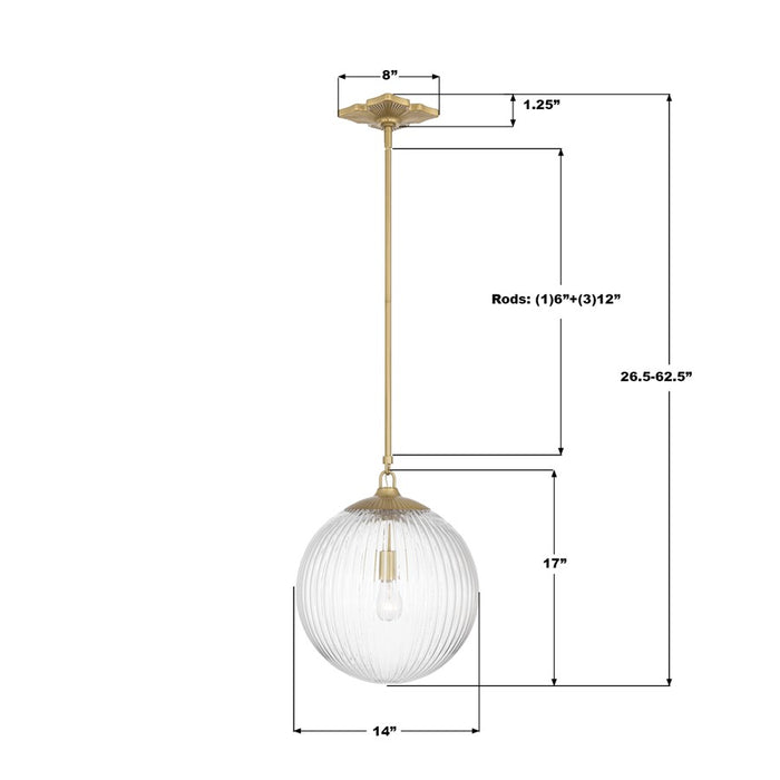 Crystorama Orly 1 Light 14" Pendant, Aged Brass/Clear