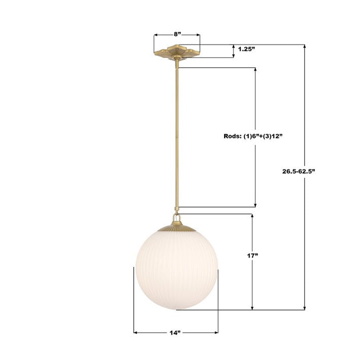 Crystorama Orly 1 Light 14" Pendant, Aged Brass/White