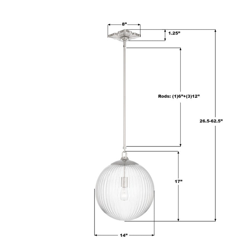 Crystorama Orly 1 Light 14" Pendant, Polished Nickel/Clear