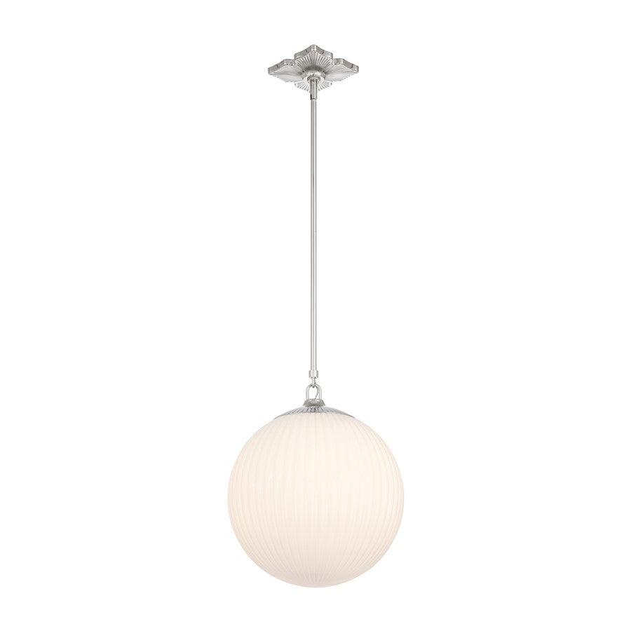Crystorama Orly 1 Light 14" Pendant, Polished Nickel/White - ORY-1007-PN-WH