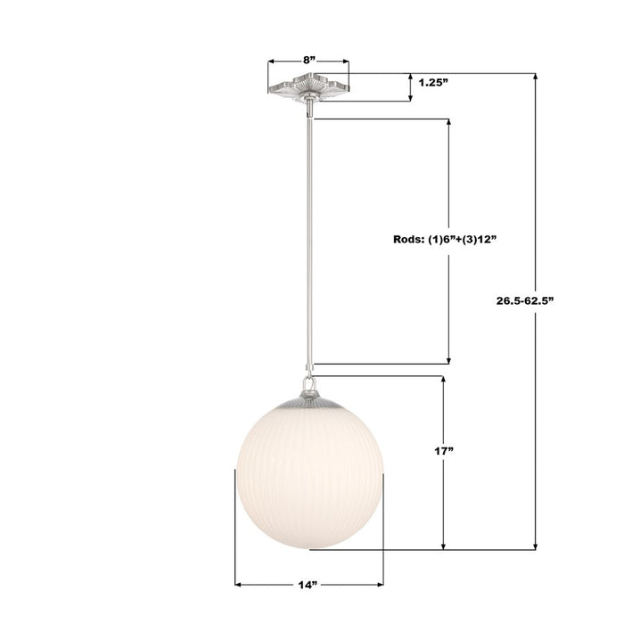 Crystorama Orly 1 Light 14" Pendant, Polished Nickel/White