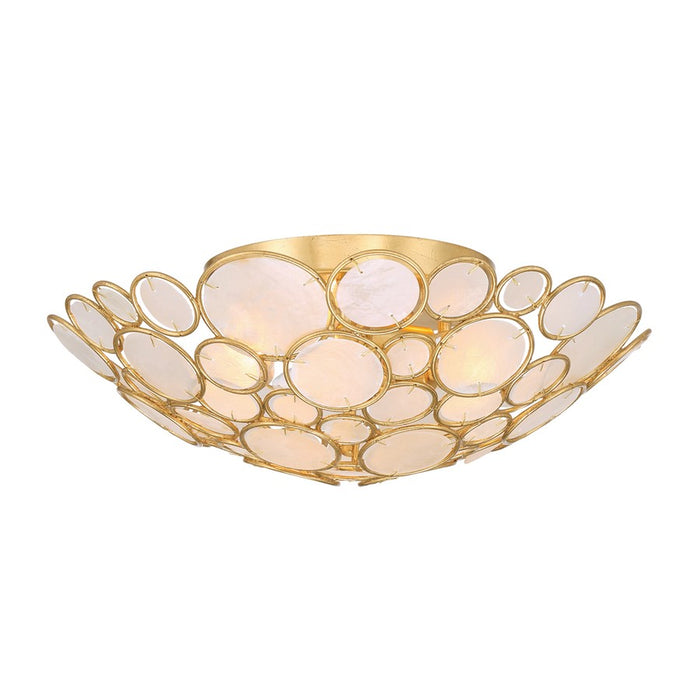 Crystorama Palla 3 Light 16" Semi Flush Mount, Antique Gold/White