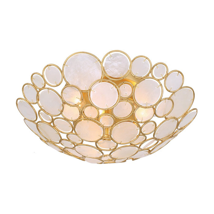 Crystorama Palla 3 Light 16" Semi Flush Mount, Antique Gold/White