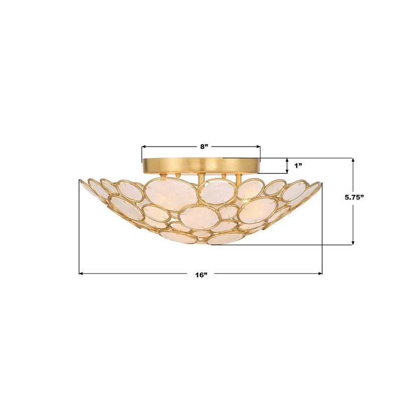 Crystorama Palla 3 Light 16" Semi Flush Mount, Antique Gold/White