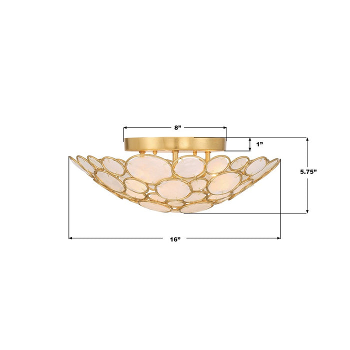 Crystorama Palla 3 Light 16" Semi Flush Mount, Antique Gold/White