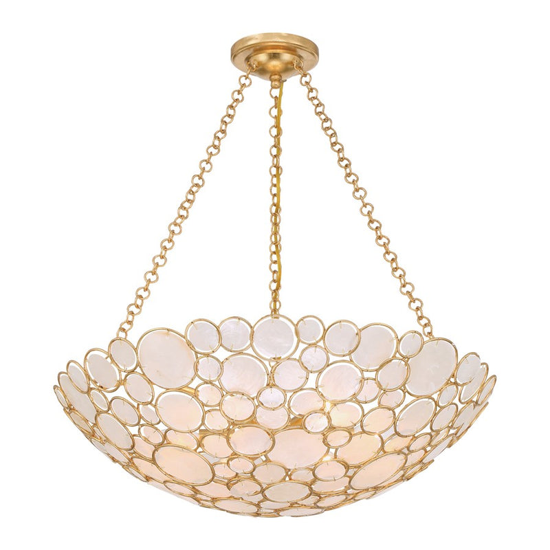 Crystorama Palla 6 Light 24.5" Chandelier, Antique Gold/White