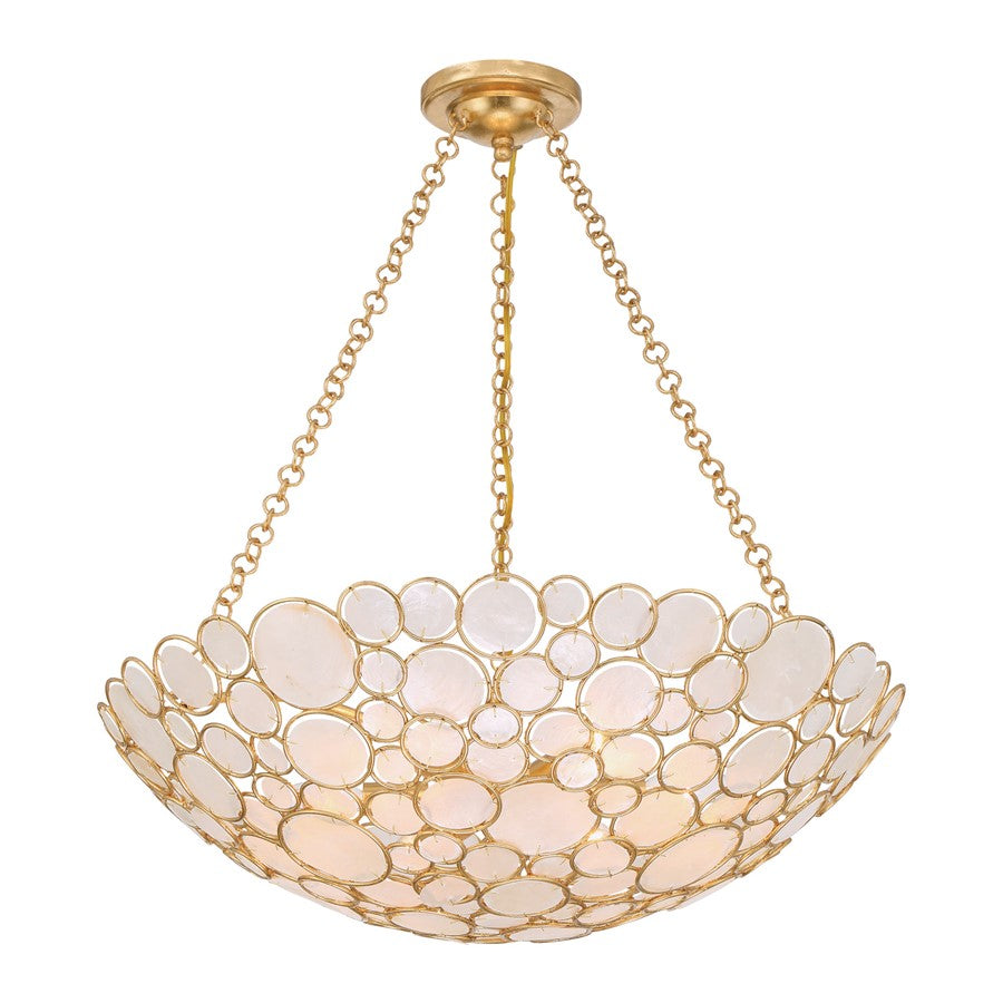 Crystorama Palla 6 Light 24.5" Chandelier, Antique Gold/White - PAL-525-GA