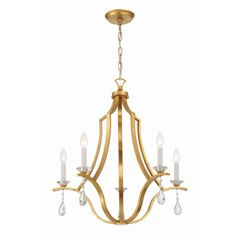 Crystorama Perry 5 Light Chandelier, Antique Gold