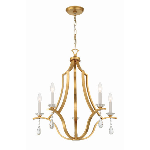 Crystorama Perry 5 Light Chandelier, Antique Gold