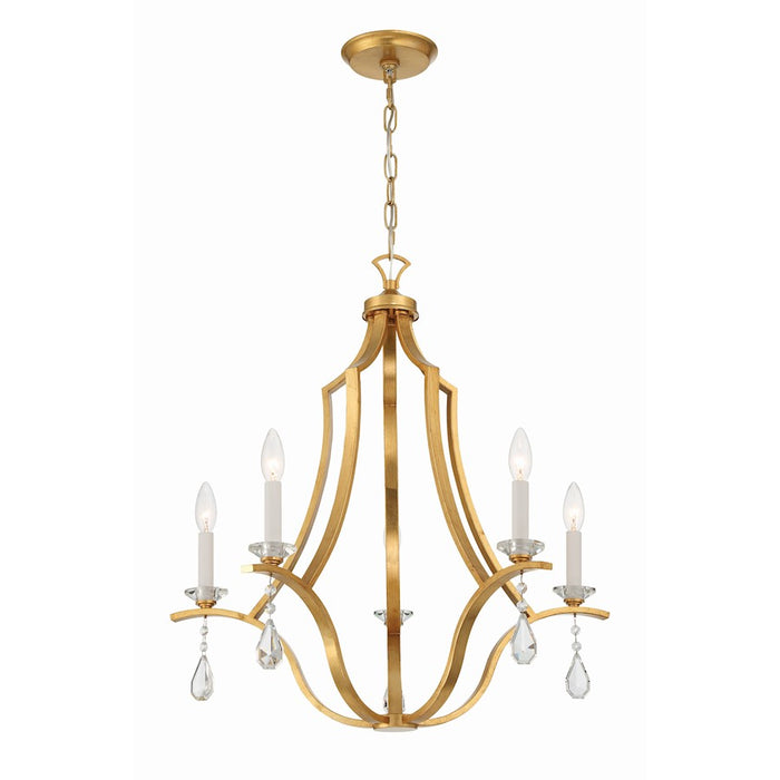 Crystorama Perry 5 Light Chandelier, Antique Gold