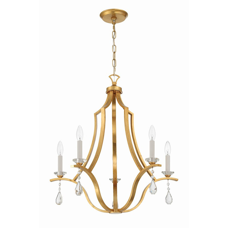 Crystorama Perry 5 Light Chandelier, Antique Gold