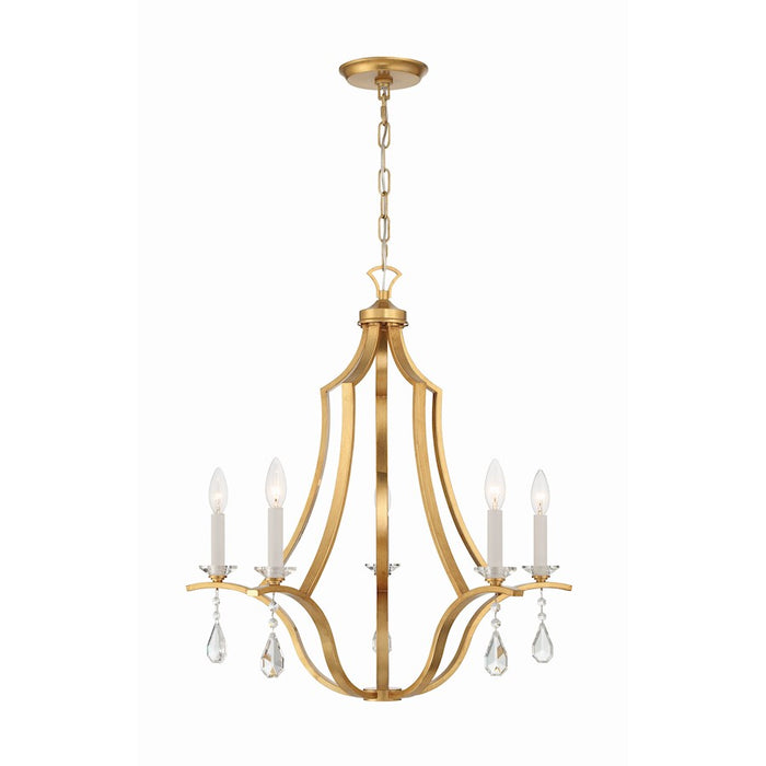 Crystorama Perry 5 Light Chandelier, Antique Gold