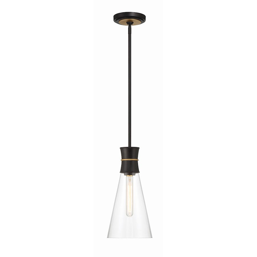 Crystorama Quinn 1 Light Mini Pendant, Black/Gold/Clear