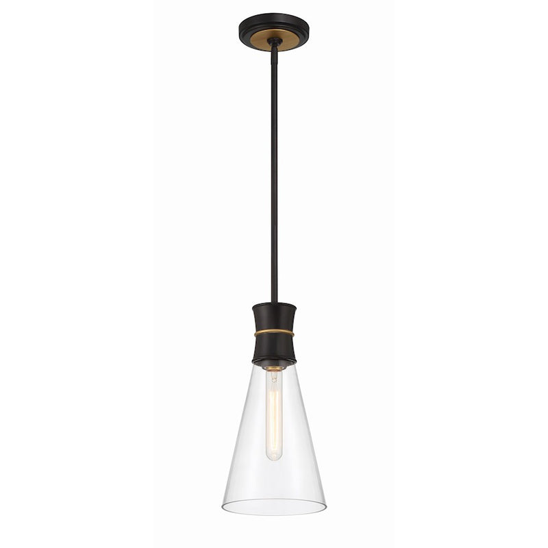 Crystorama Quinn 1 Light Mini Pendant, Black/Gold/Clear