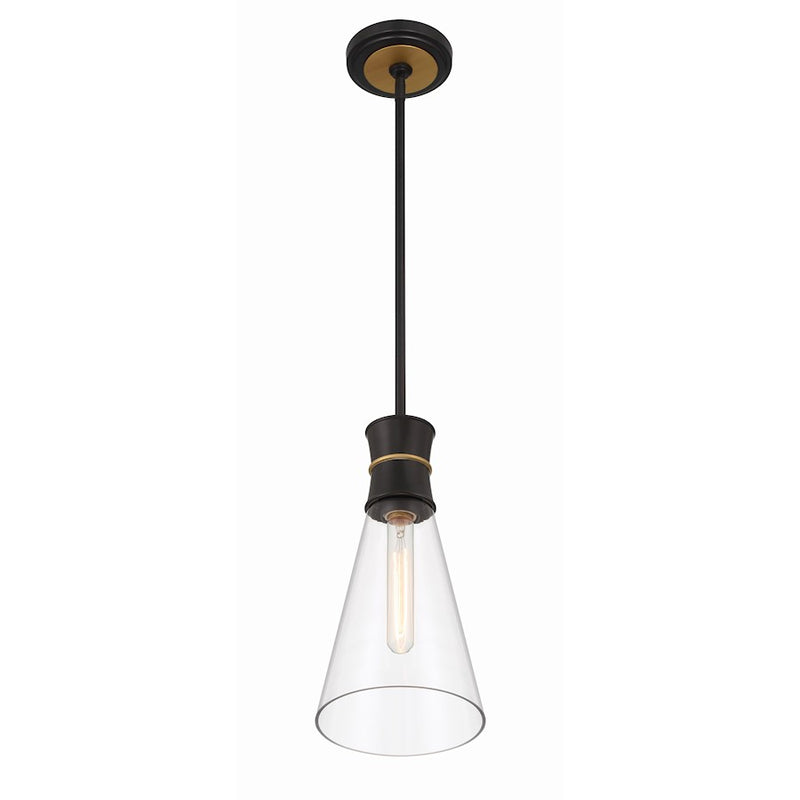 Crystorama Quinn 1 Light Mini Pendant, Black/Gold/Clear