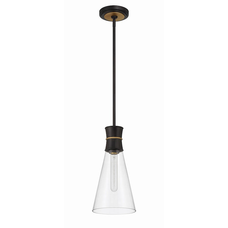 Crystorama Quinn 1 Light Mini Pendant, Black/Gold/Clear