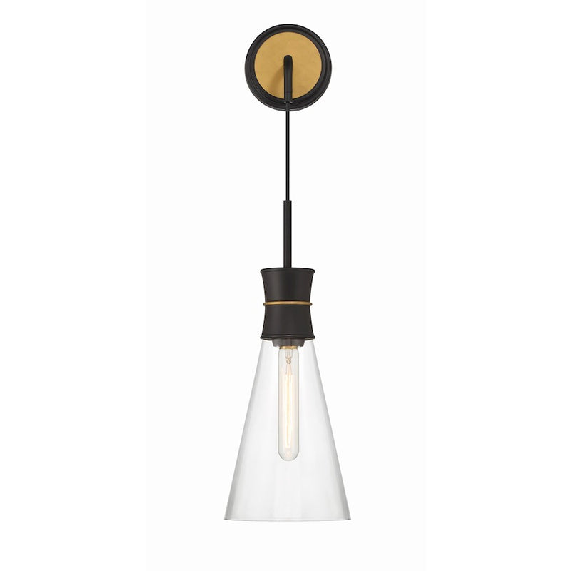 Crystorama Quinn 1 Light Sconce, Black/Gold/Clear