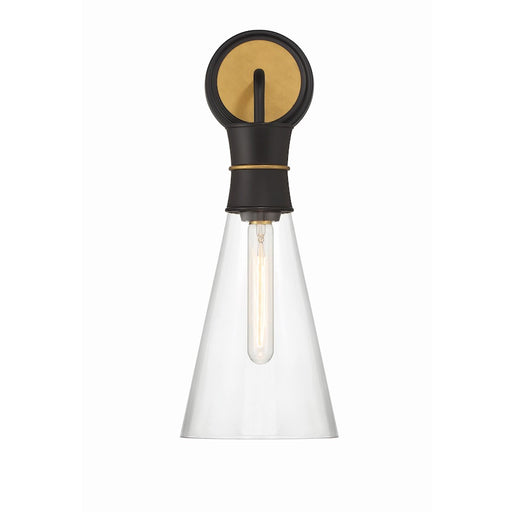 Crystorama Quinn 1 Light Sconce, Black/Gold/Clear