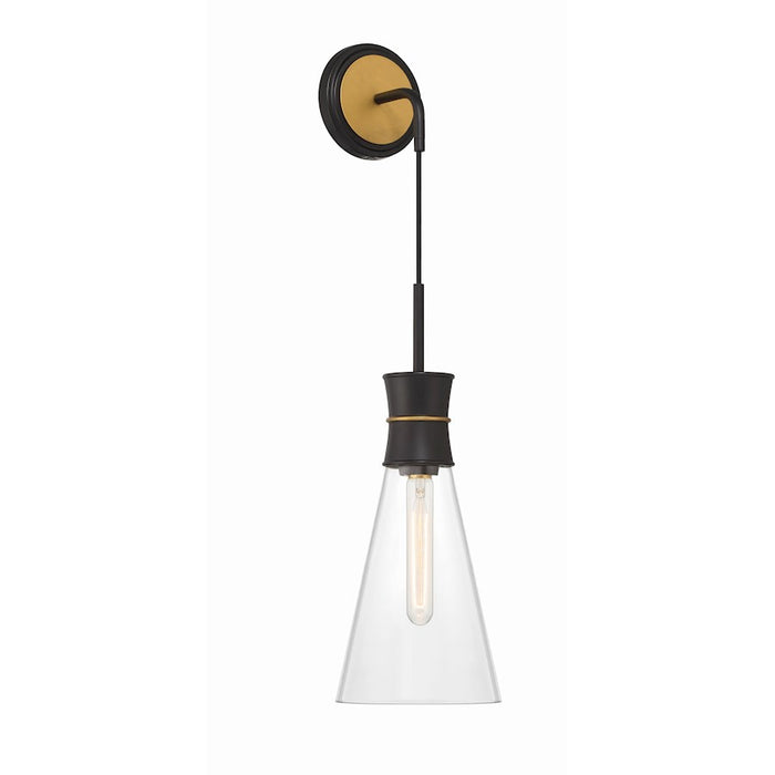 Crystorama Quinn 1 Light Sconce, Black/Gold/Clear