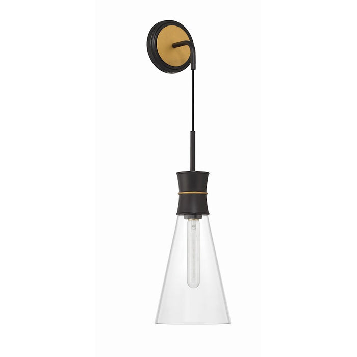 Crystorama Quinn 1 Light Sconce, Black/Gold/Clear