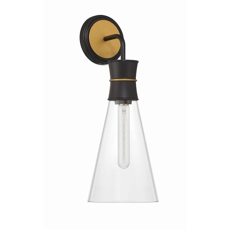 Crystorama Quinn 1 Light Sconce, Black/Gold/Clear