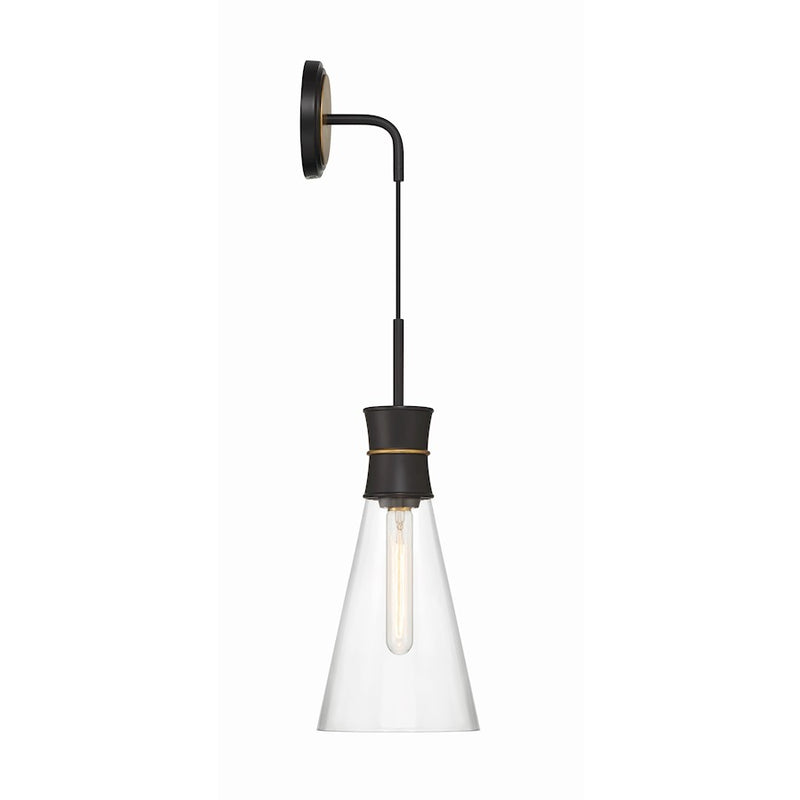 Crystorama Quinn 1 Light Sconce, Black/Gold/Clear