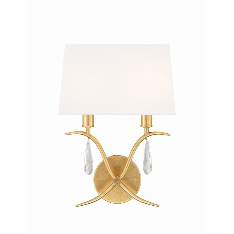 Crystorama Rollins 2 Light Wall Mount, Antique Gold/White