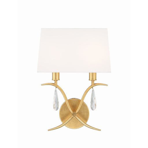 Crystorama Rollins 2 Light Wall Mount, Antique Gold/White