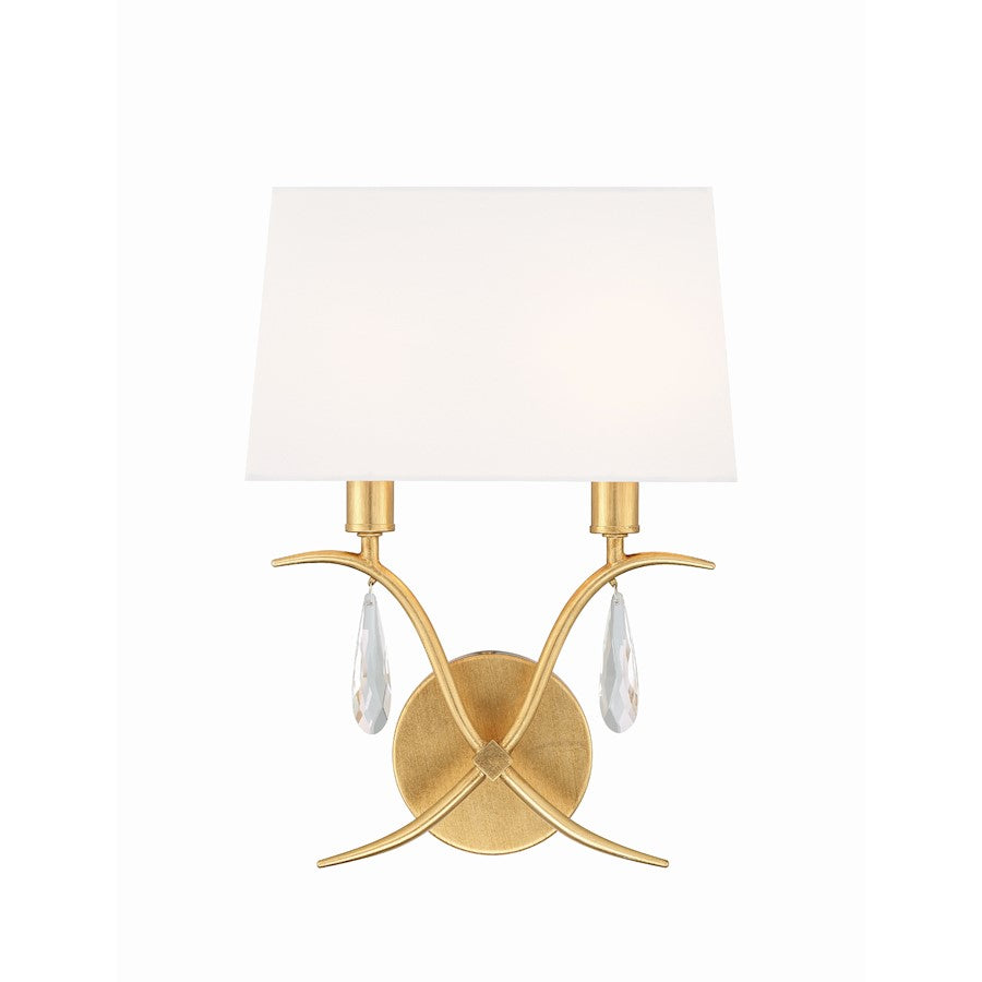 Crystorama Rollins 2 Light Wall Mount, Antique Gold/White