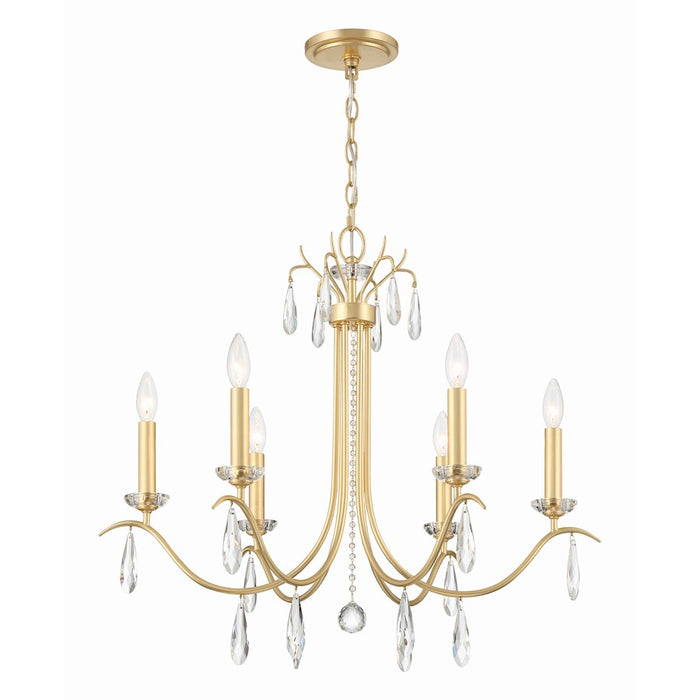 Crystorama Rollins 6 Light Chandelier, Antique Gold