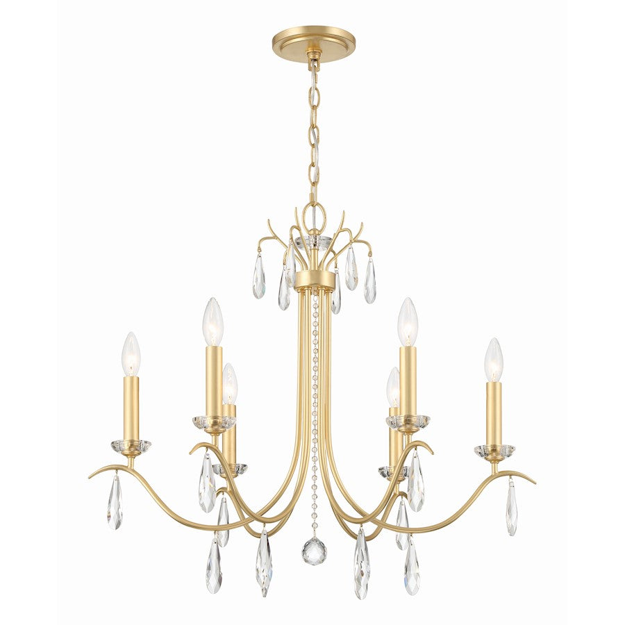 Crystorama Rollins 6 Light Chandelier, Antique Gold