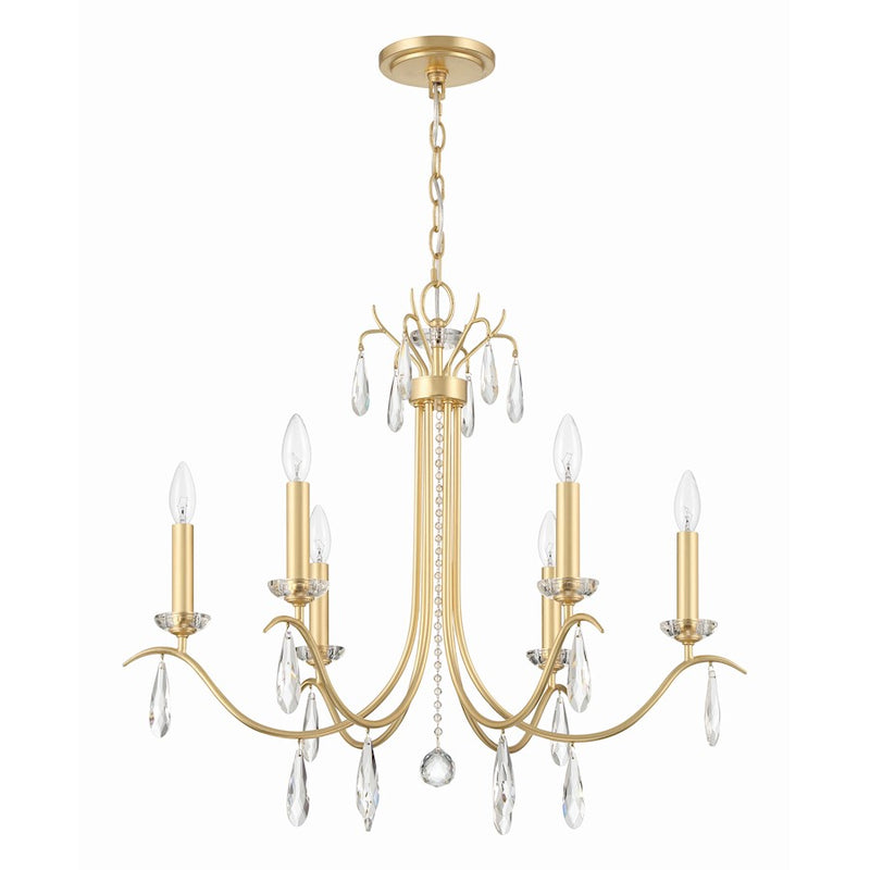 Crystorama Rollins 6 Light Chandelier, Antique Gold