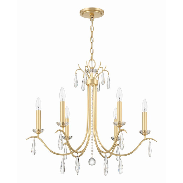 Crystorama Rollins 6 Light Chandelier, Antique Gold