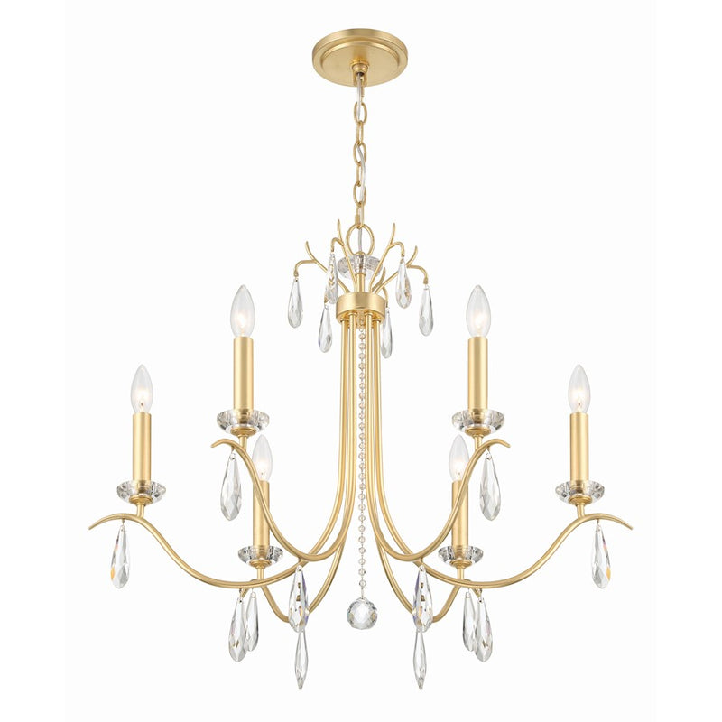 Crystorama Rollins 6 Light Chandelier, Antique Gold