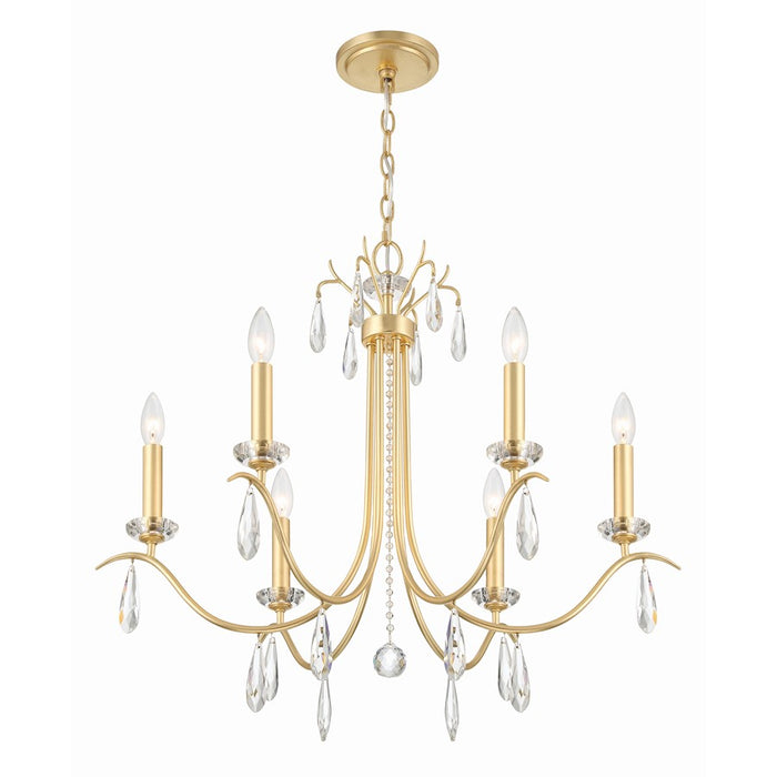 Crystorama Rollins 6 Light Chandelier, Antique Gold