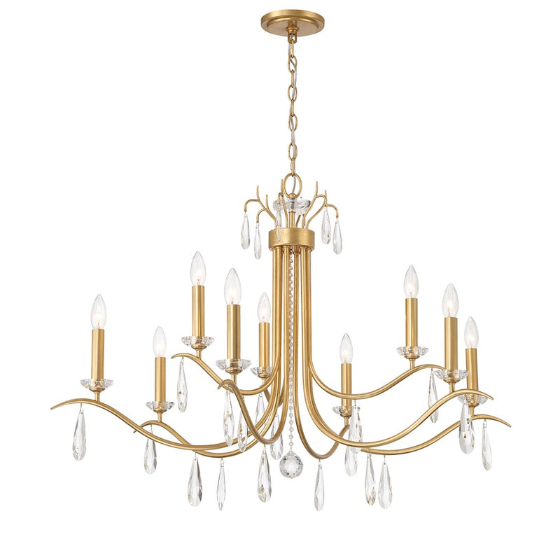 Crystorama Rollins 9 Light Chandelier, Antique Gold