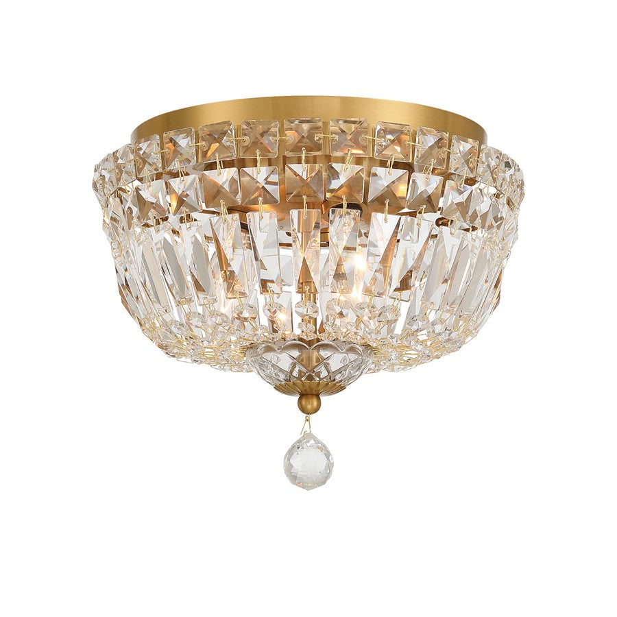 Crystorama Roslyn 3Lt 10" Flush Mount, Aged Brass/Clear