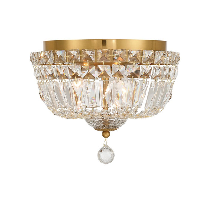 Crystorama Roslyn 3Lt 10" Flush Mount, Aged Brass/Clear