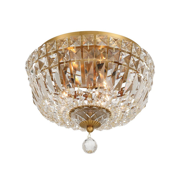 Crystorama Roslyn 3Lt 10" Flush Mount, Aged Brass/Clear