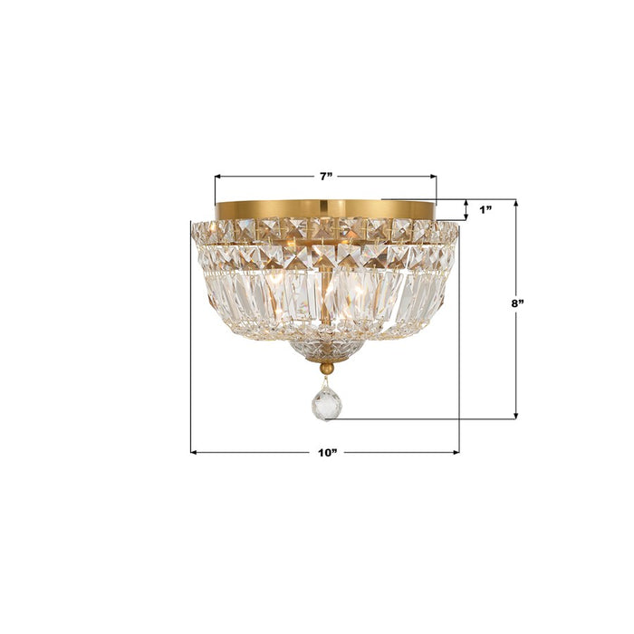Crystorama Roslyn 3Lt 10" Flush Mount, Aged Brass/Clear