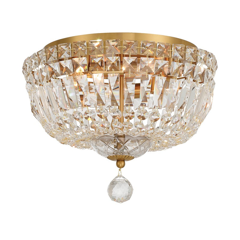 Crystorama Roslyn 4Lt 12" Flush Mount, Aged Brass/Clear