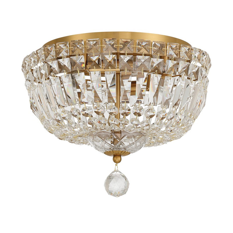 Crystorama Roslyn 4Lt 12" Flush Mount, Aged Brass/Clear